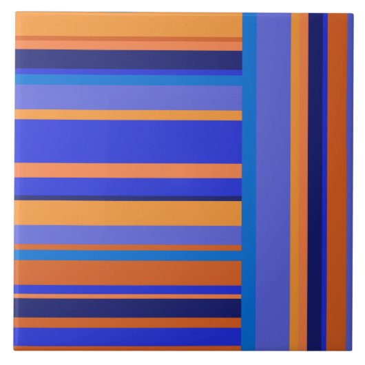 Stripes in Oranje en blauw gestreept patroon Tegeltje (Voorkant)