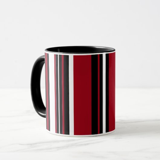 Stripes in rood zwart en wit mok (Voorkant links)
