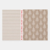Stripes, kerstbomen, sneeuwbruin kraftpapier inpakpapier vel (Voorkant 3)