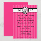 Stripes Law School Graduation Invitations Hot Pink Kaart (Voorkant / Achterkant)