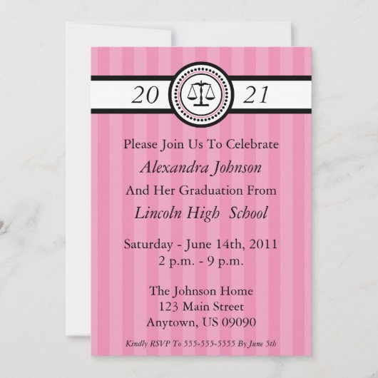 Stripes Law School Graduation Invitations (roze) Kaart (Voorkant)