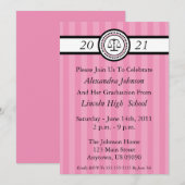 Stripes Law School Graduation Invitations (roze) Kaart (Voorkant / Achterkant)