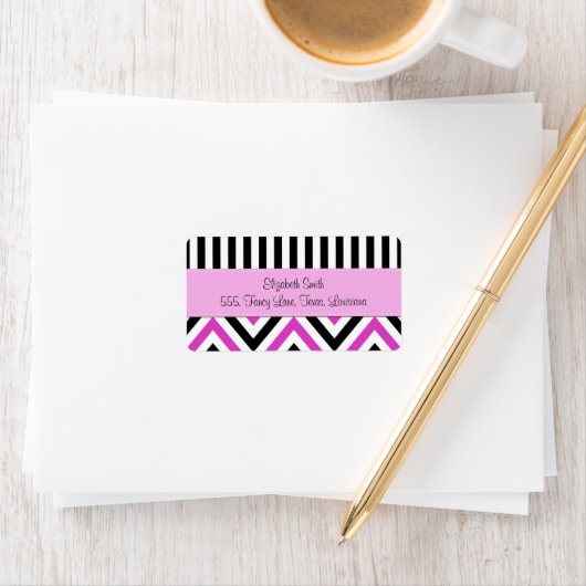 Stripes, lijnen, zigzag, Chevron, zwart, roze Etiket (Insitu)