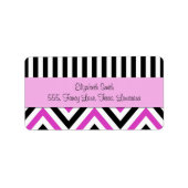 Stripes, lijnen, zigzag, Chevron, zwart, roze Etiket (Voorkant)