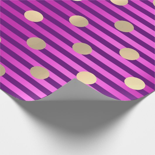 Stripes Line Fuchsia Pink Paarse Polka Dots Gold Cadeaupapier (Hoek)