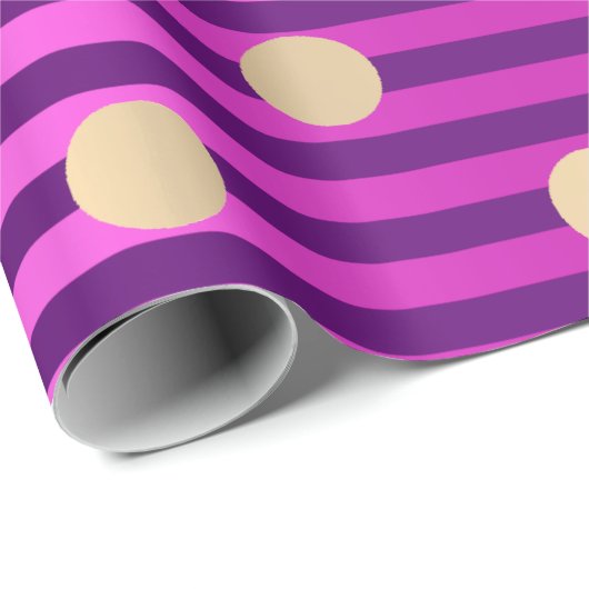 Stripes Line Fuchsia Pink Paarse Polka Dots Gold Cadeaupapier (Rol Hoek)