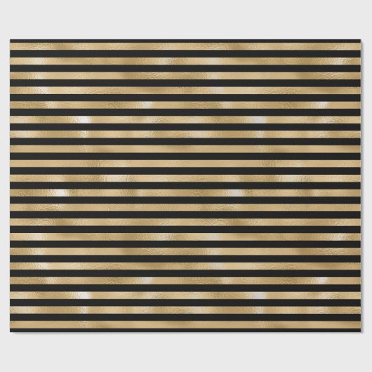Stripes Lines Black Sepia Gold Honey Minimal Metal Cadeaupapier (Vlak)