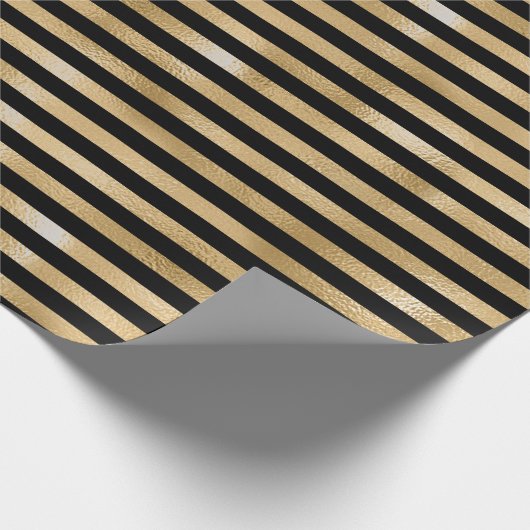 Stripes Lines Black Sepia Gold Honey Minimal Metal Cadeaupapier (Hoek)