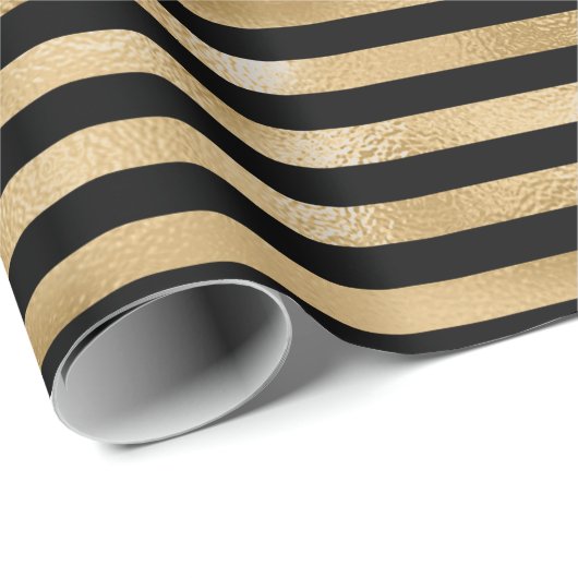 Stripes Lines Black Sepia Gold Honey Minimal Metal Cadeaupapier (Rol Hoek)