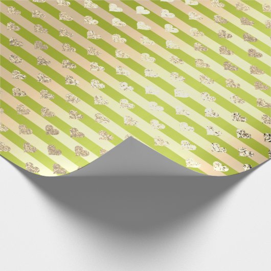 Stripes Lines Harten Champaigne Gouden Lime Groen Cadeaupapier (Hoek)