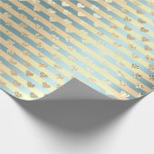 Stripes Lines Harten Champaigne Gouden Tiffany Aqu Cadeaupapier (Hoek)
