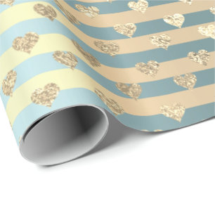 Stripes Lines Harten Champaigne Gouden Tiffany Aqu Cadeaupapier