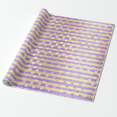 Stripes Lines Hearts Champaigne Gold Paars Cadeaupapier (Uitgerold)