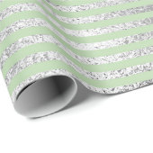 Stripes Lines Mint Green Pastel Silver Vip Cadeaupapier (Rol Hoek)