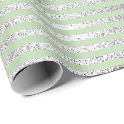 Stripes Lines Mint Green Pastel Silver Vip Cadeaupapier (Rol Hoek)