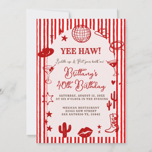 Stripes Martini Disco Ball Any Age Birthday Kaart (Voorkant)