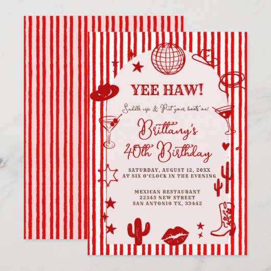 Stripes Martini Disco Ball Any Age Birthday  Kaart (Voorkant / Achterkant)