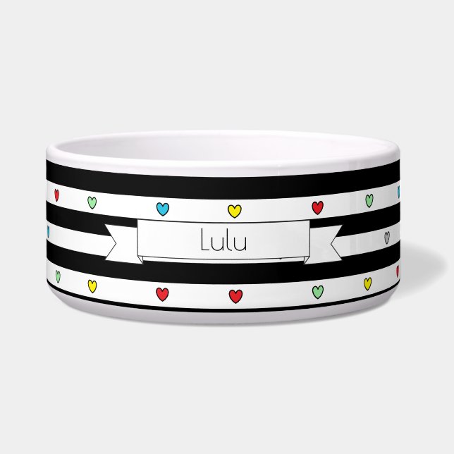Stripes met piepkleine harten Dog Food Bowl - HAMb Voerbakje (Voorkant)