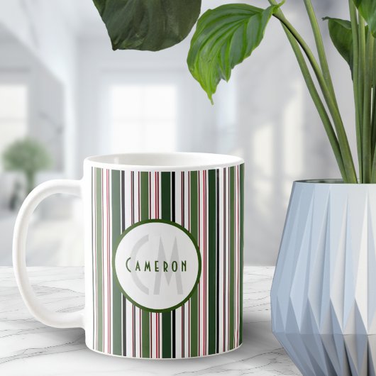  stripes Modern Groen Monogram Koffiemok