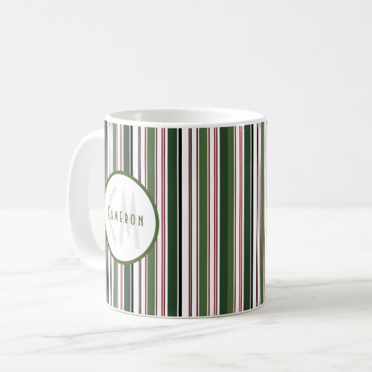  stripes Modern Groen Monogram Koffiemok (Voorkant links)
