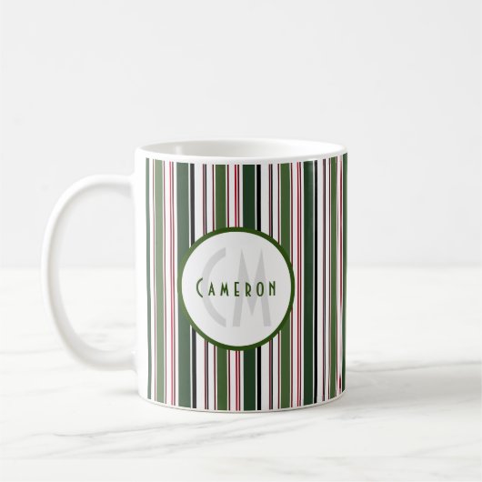 stripes Modern Groen Monogram Koffiemok (Links)