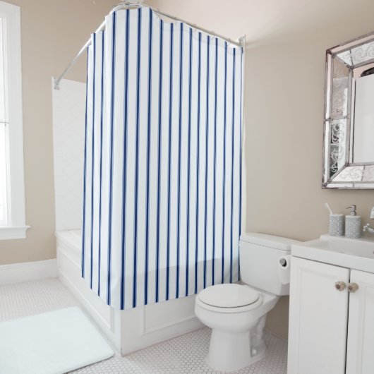 Stripes Modern Indigo Minimalist Elegance Douchegordijn (In situ)