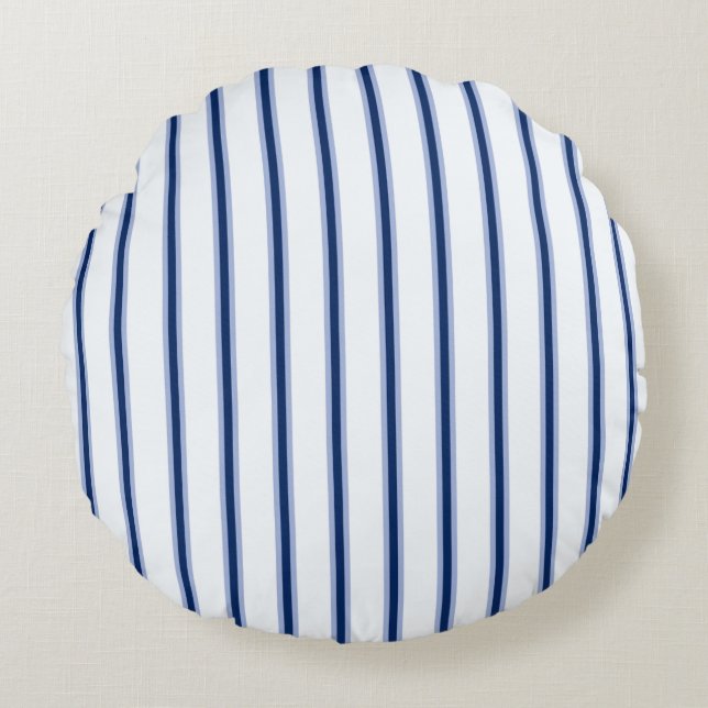 Stripes Modern Indigo Minimalist Elegance Rond Kussen (Voorkant)