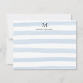 Stripes Monogram Baby Blauw Waterverf Modern Chic Notitiekaartje (Voorkant)