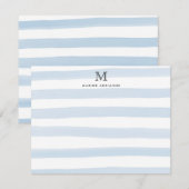 Stripes Monogram Baby Blauw Waterverf Modern Chic Notitiekaartje (Voorkant / Achterkant)