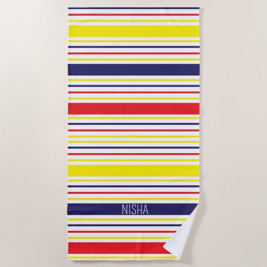 Stripes Monogram Voornaam zomervakantie Strandlaken (Voorkant)