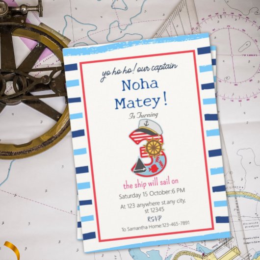 Stripes Nautical 3e Verjaardag Kaart