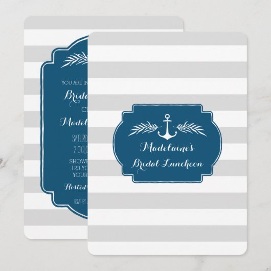 Stripes Nautical Bridal Lunch Invitting Kaart (Voorkant / Achterkant)