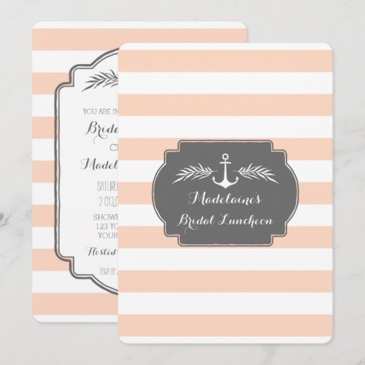 Stripes Nautical Bridal Lunch Invitting Kaart (Voorkant / Achterkant)