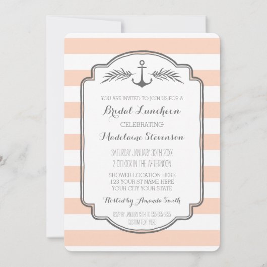Stripes Nautical Bridal Lunch Invitting Kaart (Achterkant)