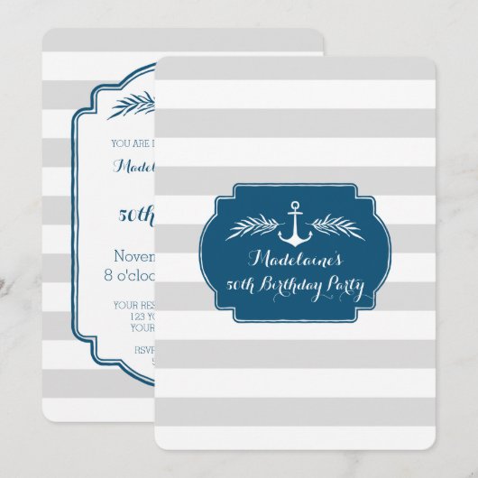 Stripes Nautisch 50ste Verjaardagsfeest Kaart (Voorkant / Achterkant)