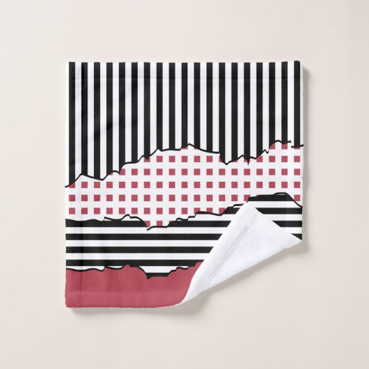 Stripes Net Black, White, Red Layered Initialen Bad Handdoek (Wasdoekje)