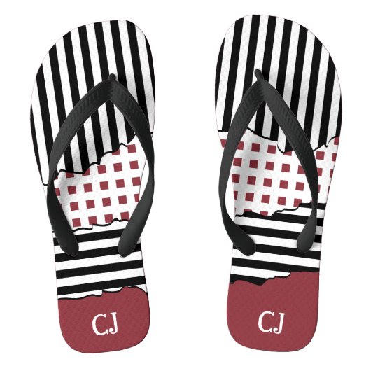 Stripes Net Black, White, Red Layered Initialen Teenslippers (Voetbed)