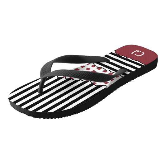 Stripes Net Black, White, Red Layered Initialen Teenslippers (Schuin)
