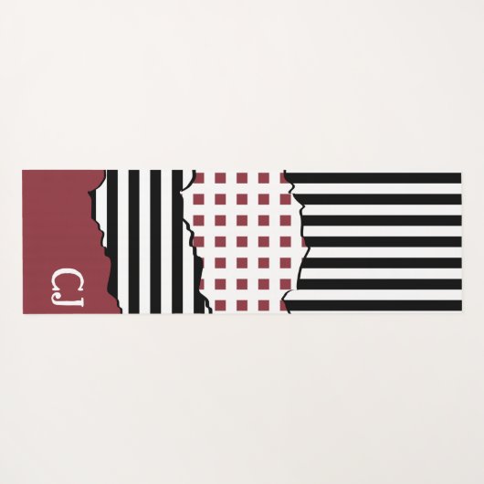 Stripes Net Black, White, Red Layered Initialen Yogamat (Achterkant (horizontaal))