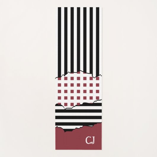 Stripes Net Black, White, Red Layered Initialen Yogamat (Voorkant)