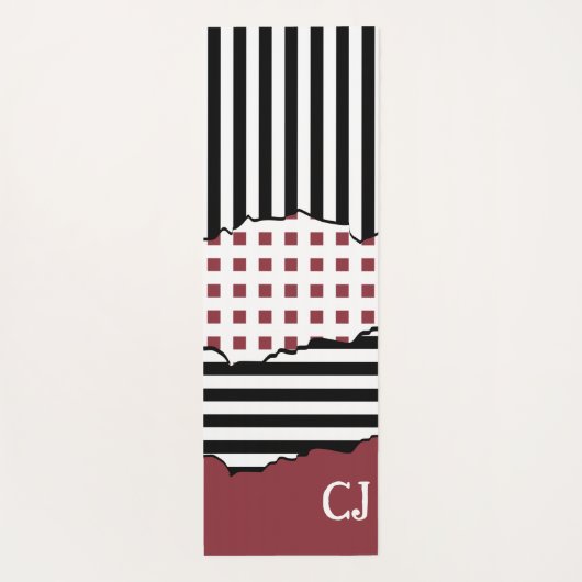 Stripes Net Black, White, Red Layered Initialen Yogamat (Achterkant)
