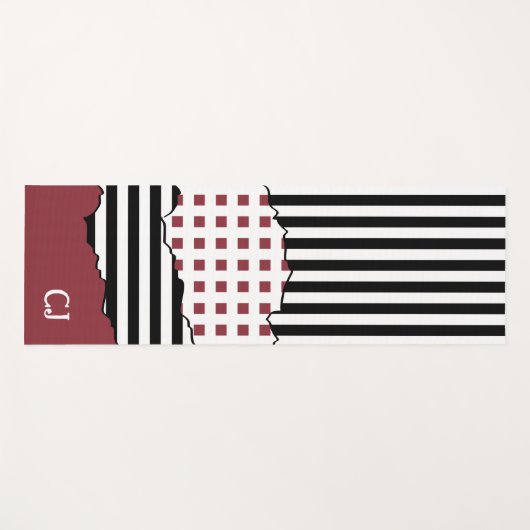 Stripes Net Black, White, Red Layered Initialen Yogamat (Voorkant (horizontaal))