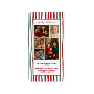 Stripes nieuw adres familie Foto vrolijk kerstfees Etiket