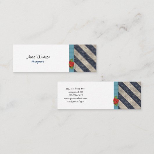 Stripes (parallelle lijnen) — grijs blauw mini visitekaartje (Voorkant / Achterkant)