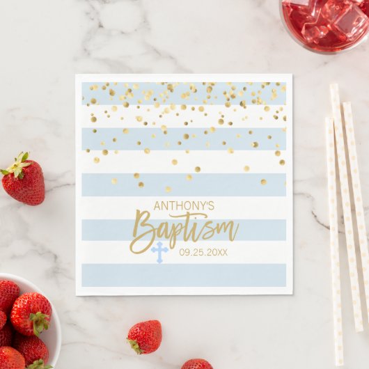 Stripes Pastel Blue Gold BOY BAPTISM Luncheon Servet (Insitu)