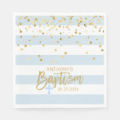 Stripes Pastel Blue Gold BOY BAPTISM Luncheon Servet (Voorkant)