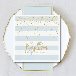Stripes Pastel Blue Gold BOY BAPTISM Luncheon Servet