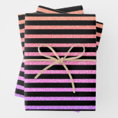 Stripes Pattern Multicolor Black White Pink Paars Inpakpapier Vel (In situ)