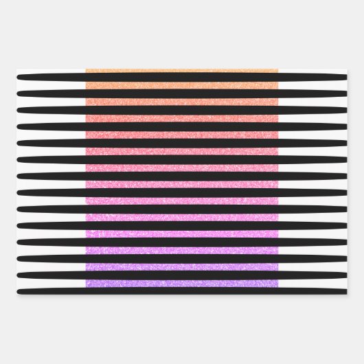 Stripes Pattern Multicolor Black White Pink Paars Inpakpapier Vel (Voorkant)