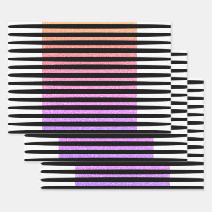 Stripes Pattern Multicolor Black White Pink Paars Inpakpapier Vel